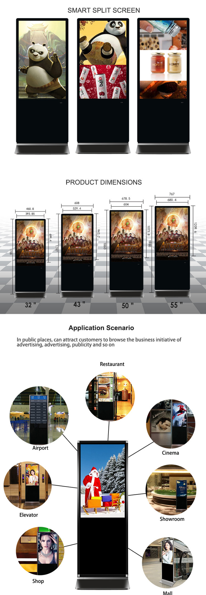 43 49 реклама LCD 55 дюймов показывают signage 0 стойки пола цифрового экрана высокой яркости на открытом воздухе